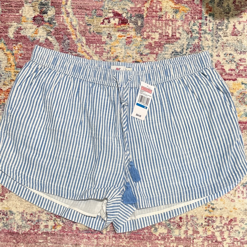 Vineyard Vines Lined Linen Blue Striped Women's Shorts
